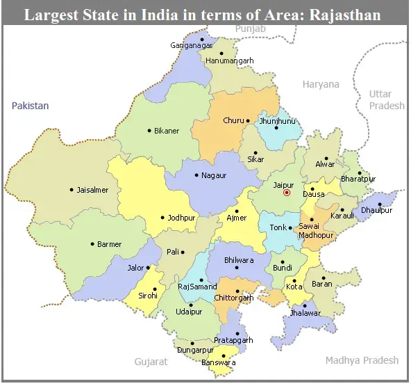 Which is the largest state in India in term of Area?